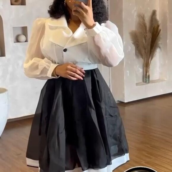 Elegant Black & White Midi Dress SIZES L - 2XL - Picture 2 of 3